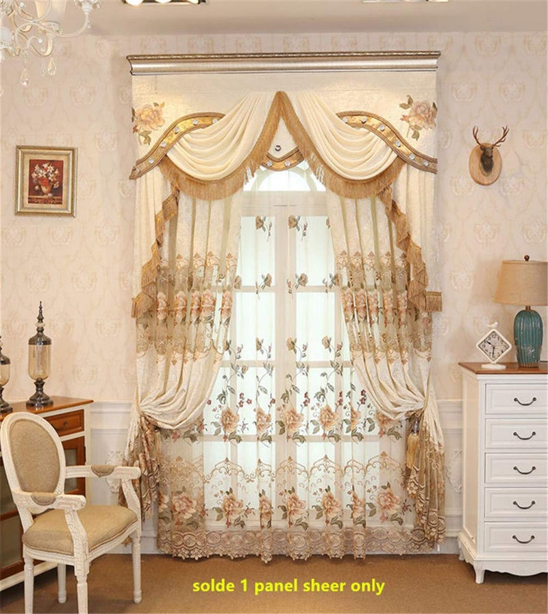 WPKIRA Delicate European Embroidered Floral Sheer Curtains Rod Pocket Royal Romantic Window Treatment Voile Curtain for Bedroom/Villa Natural Light Flow Luxury Tulle Curtain 1 Panel W40 x L84 inch - Image 4